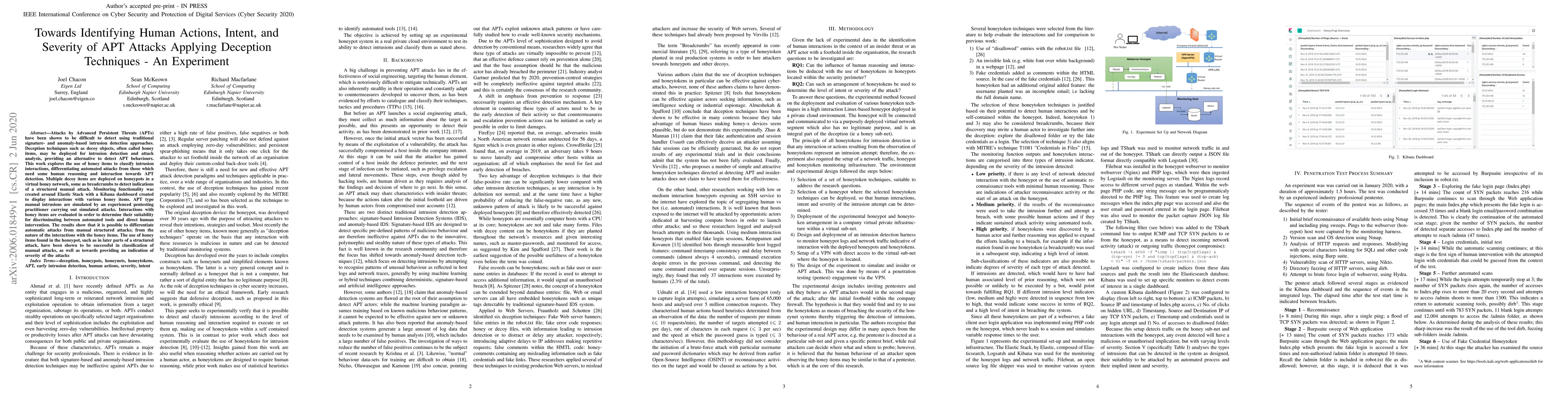 Thumbnail for Towards Identifying Human Actions, Intent, and Severity of APT Attacks
  Applying Deception Techniques -- An Experiment