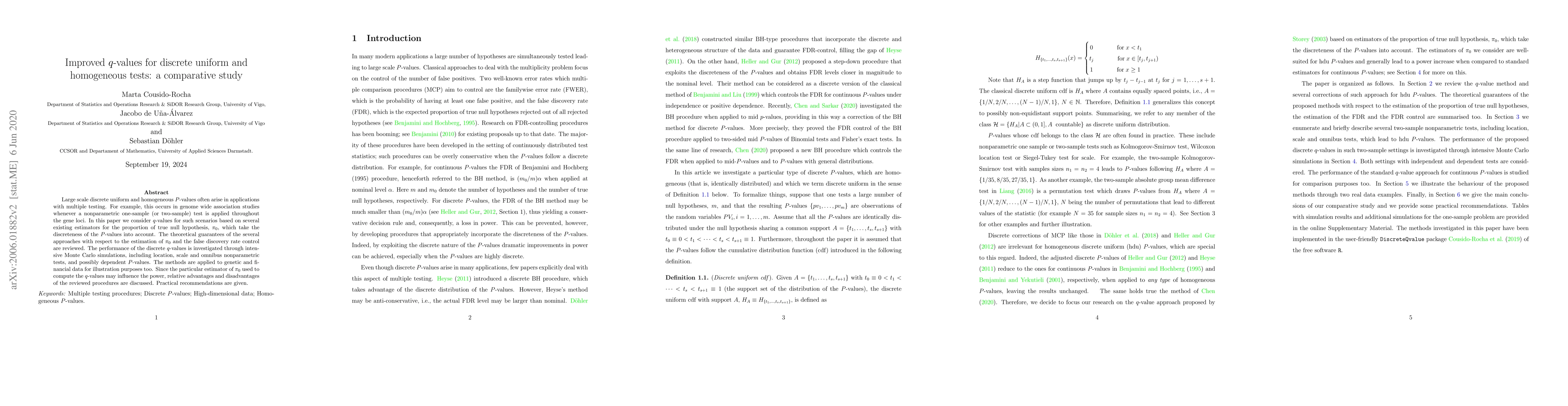 Thumbnail for Improved $q$-values for discrete uniform and homogeneous tests: a
  comparative study