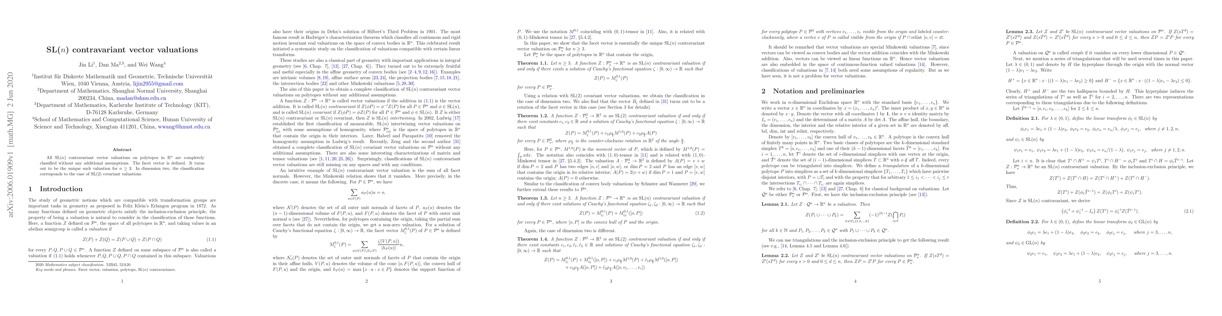 Thumbnail for SL($n$) contravariant vector valuations
