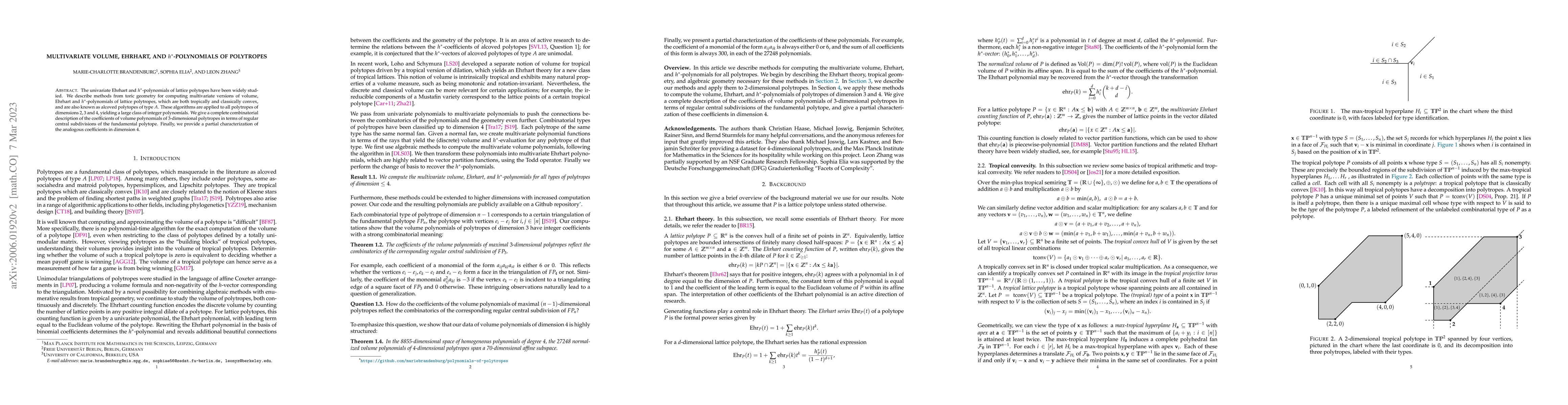 Thumbnail for Multivariate volume, Ehrhart, and $h^*$-polynomials of polytropes