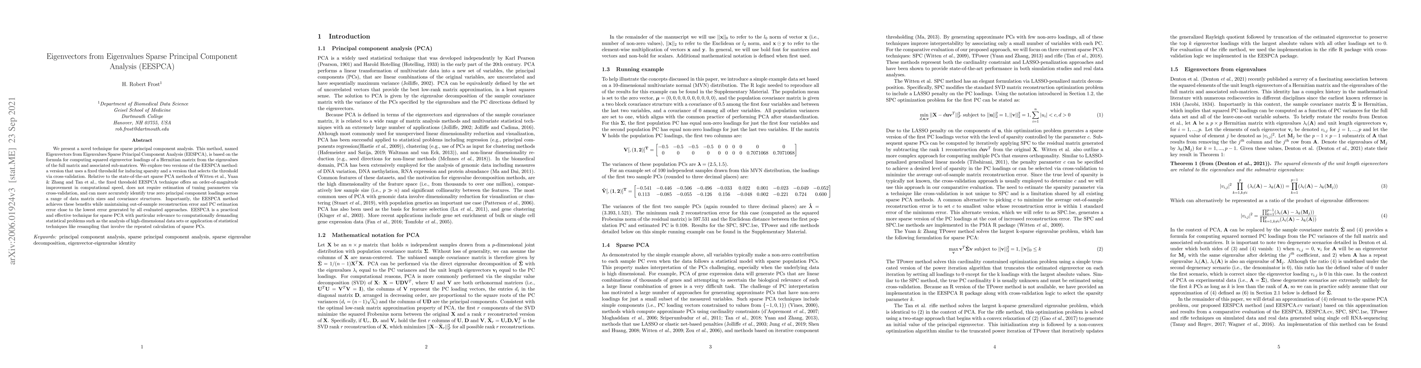 Thumbnail for Eigenvectors from Eigenvalues Sparse Principal Component Analysis
  (EESPCA)