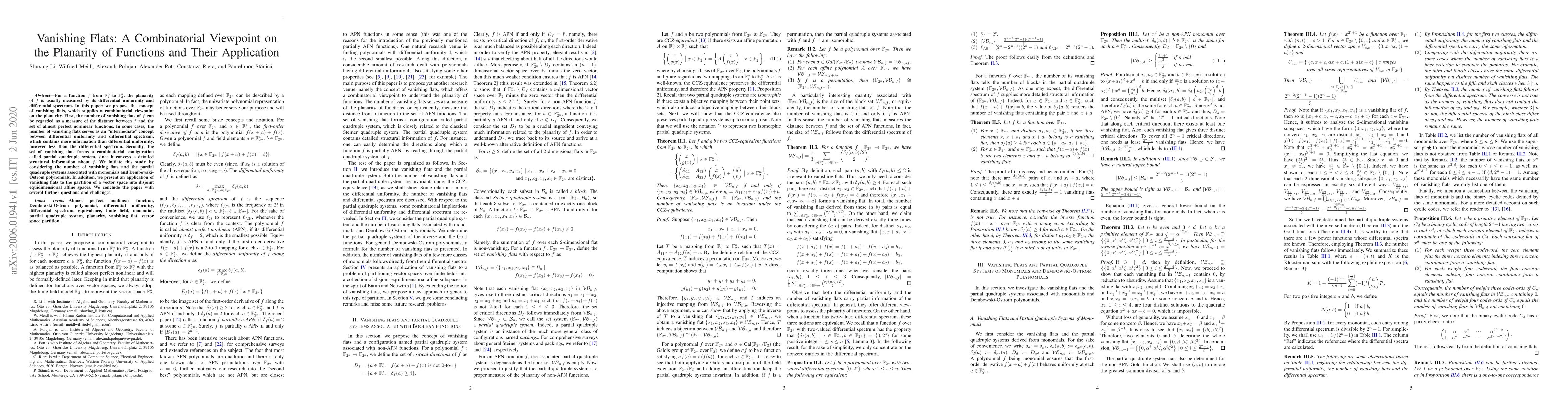 Thumbnail for Vanishing Flats: A Combinatorial Viewpoint on the Planarity of Functions
  and Their Application