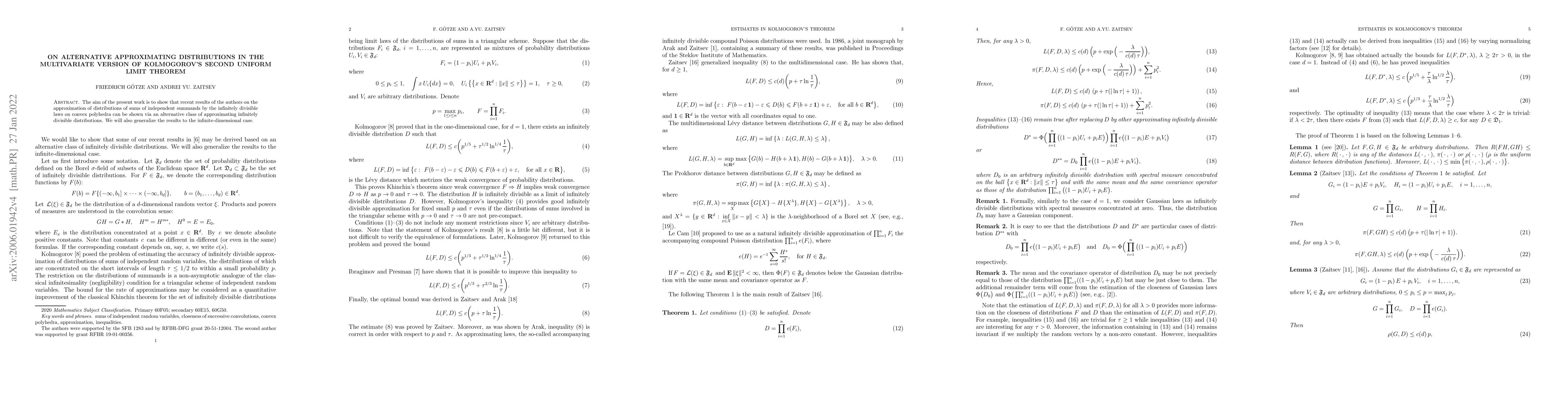 Thumbnail for On alternative approximating distributions in the multivariate version
  of Kolmogorov's second uniform limit theorem
