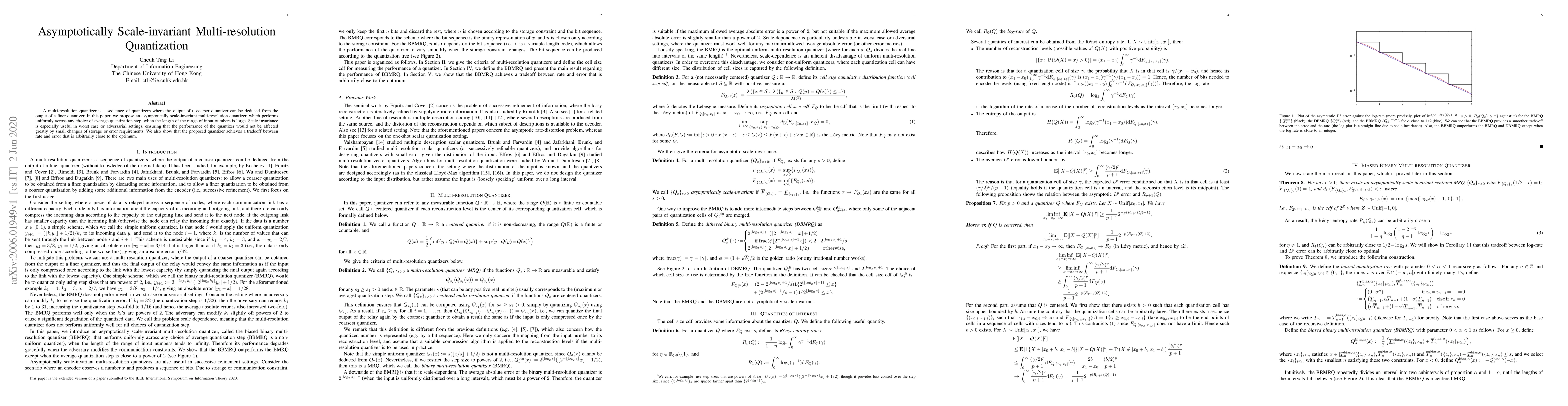 Thumbnail for Asymptotically Scale-invariant Multi-resolution Quantization