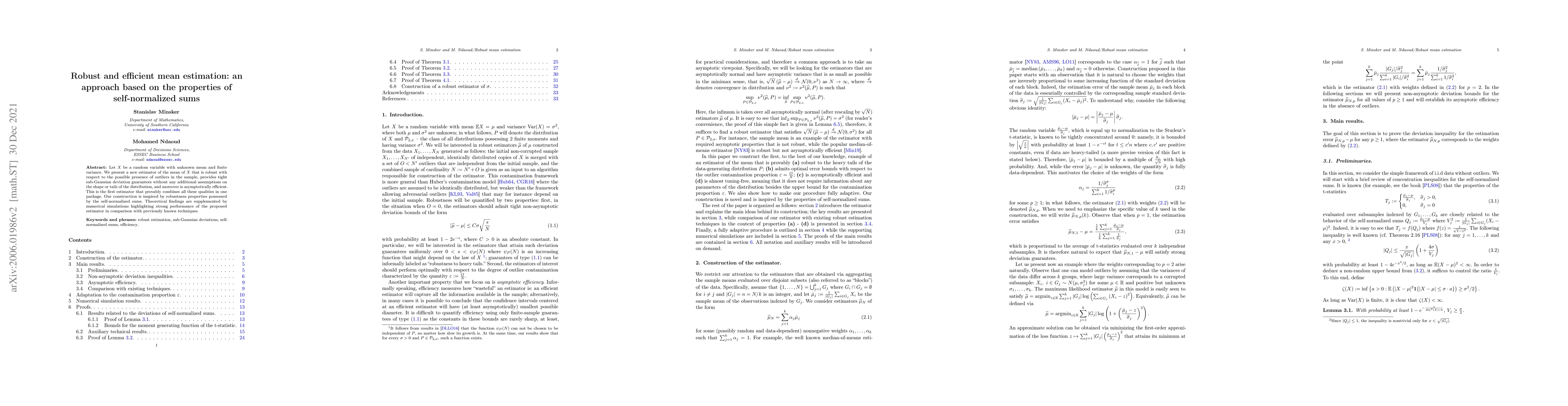 Thumbnail for Robust and efficient mean estimation: an approach based on the
  properties of self-normalized sums