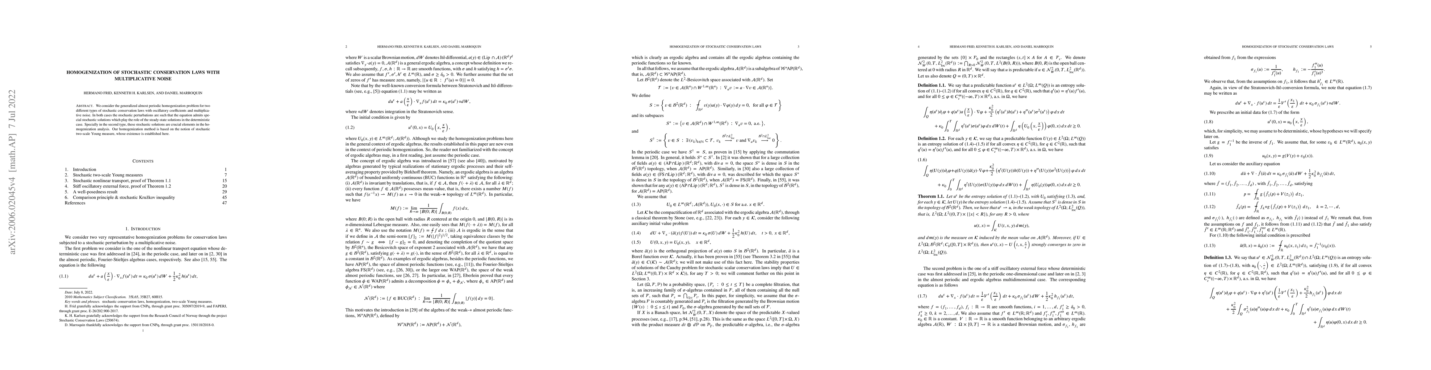 Thumbnail for Homogenization of Stochastic Conservation Laws with Multiplicative Noise