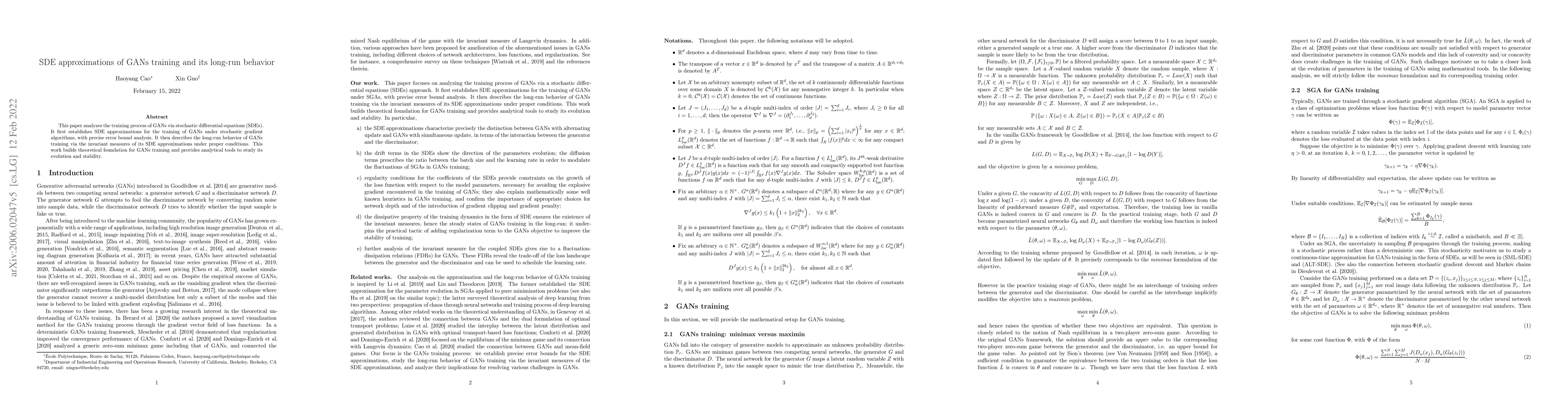 Thumbnail for SDE approximations of GANs training and its long-run behavior