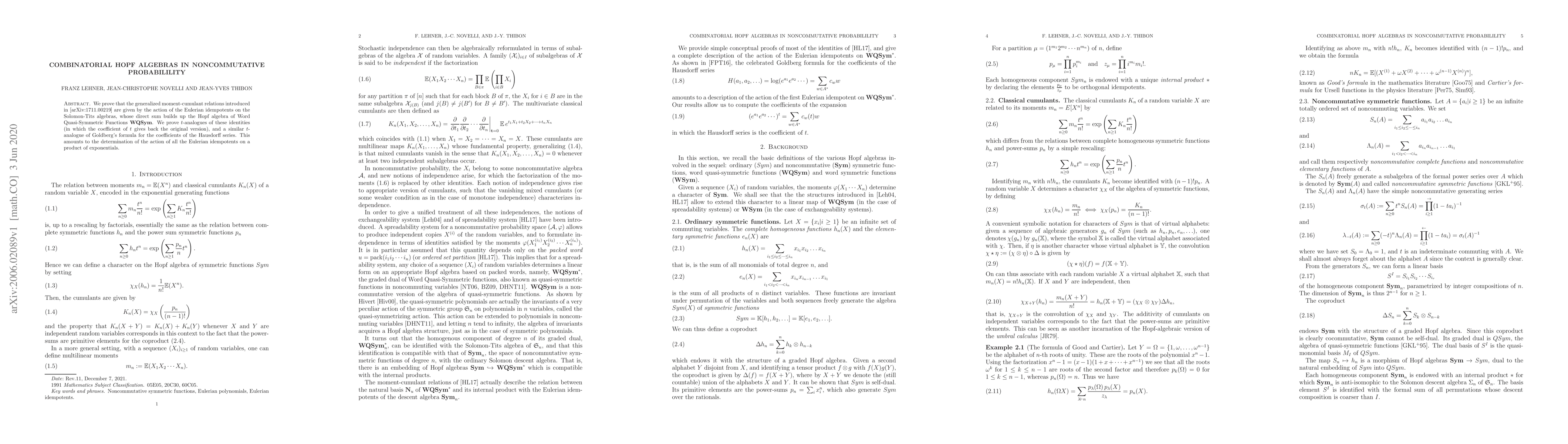 Thumbnail for Combinatorial Hopf algebras in noncommutative probabilility