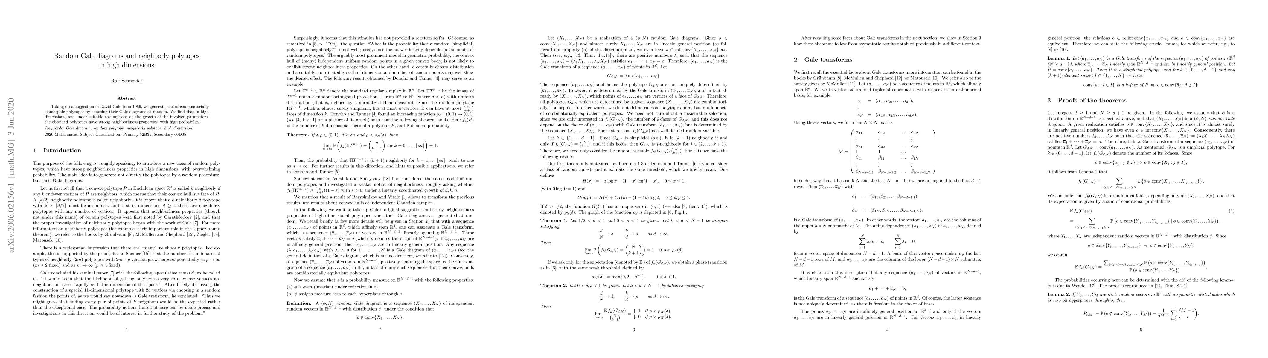 Thumbnail for Random Gale diagrams and neighborly polytopes in high dimensions