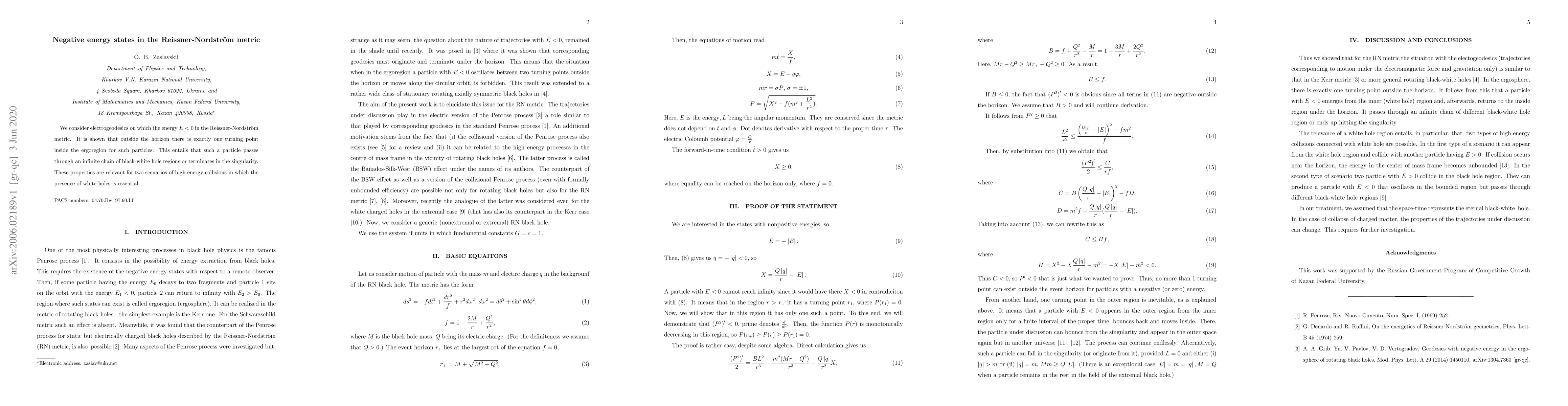 Thumbnail for Negative energy states in the Reissner-Nordstr\"om metric