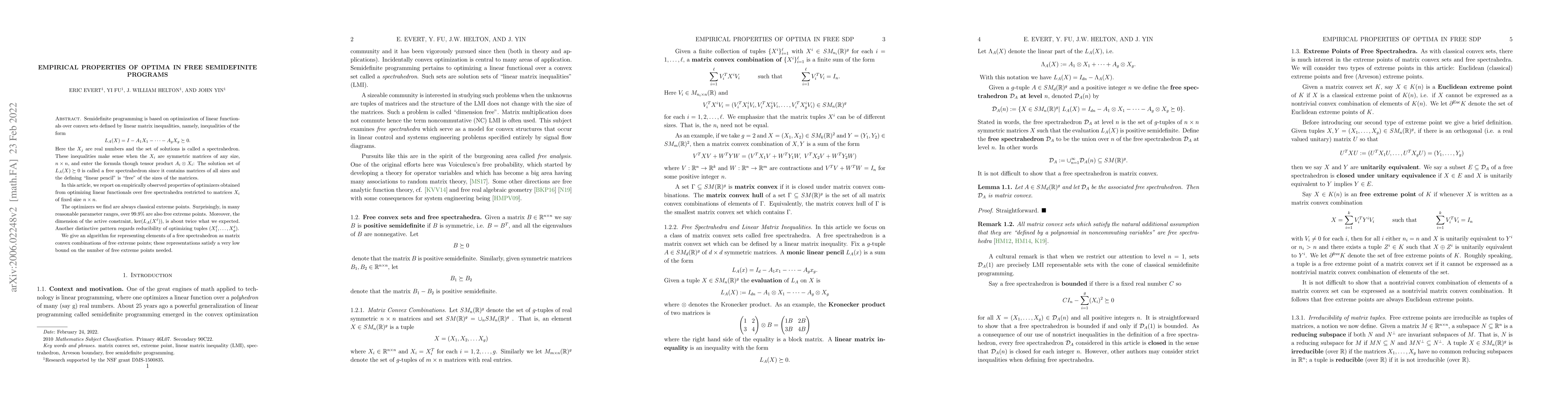 Thumbnail for Empirical properties of optima in free semidefinite programs