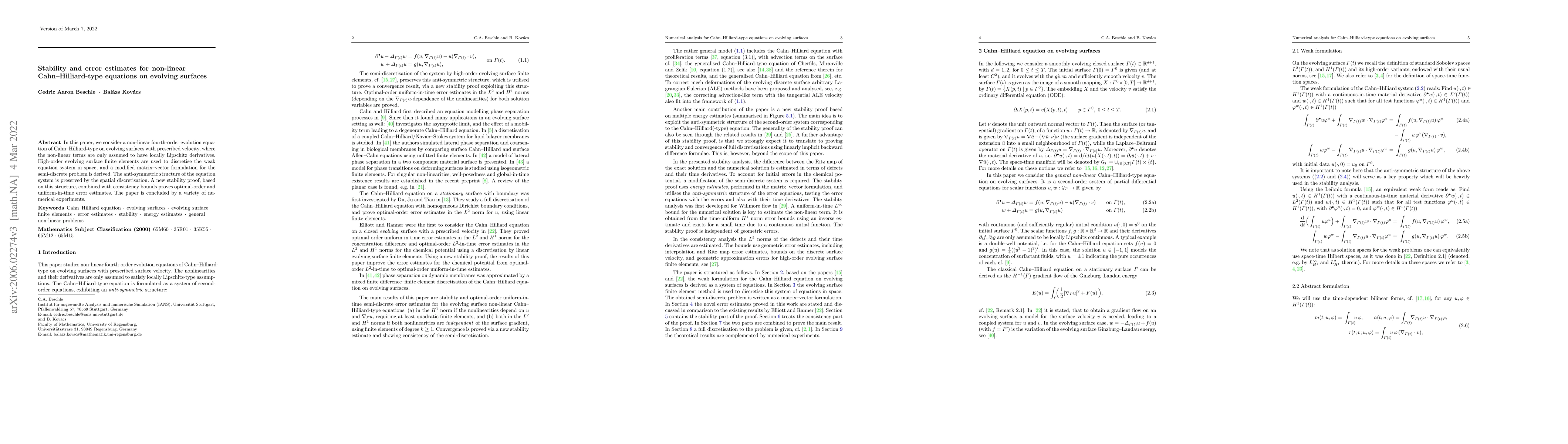 Thumbnail for Stability and error estimates for non-linear Cahn-Hilliard-type
  equations on evolving surfaces