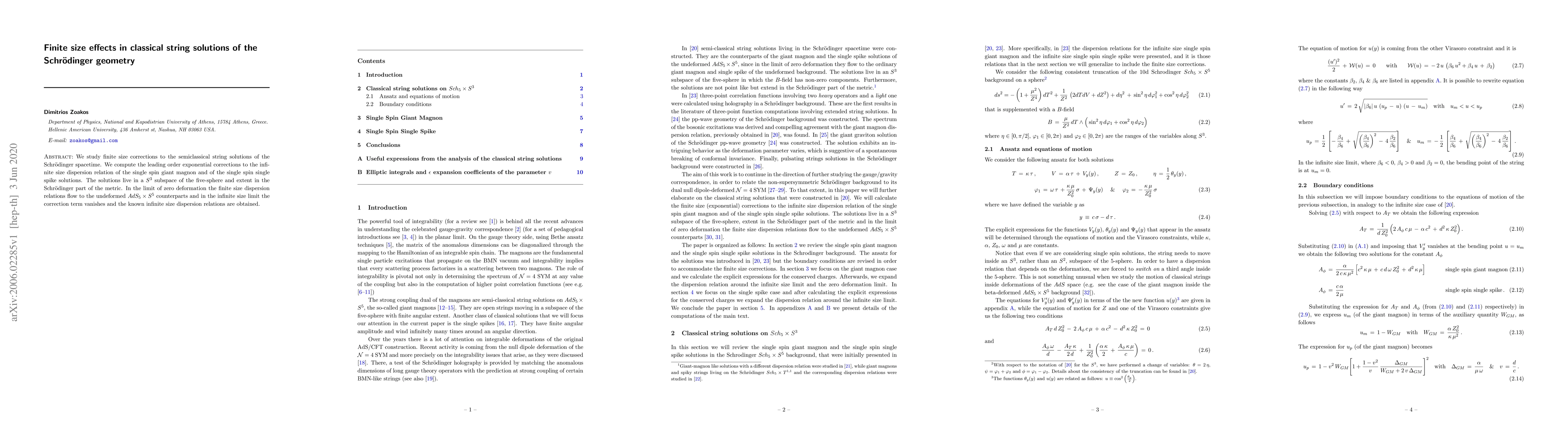 Thumbnail for Finite size effects in classical string solutions of the Schrodinger
  geometry