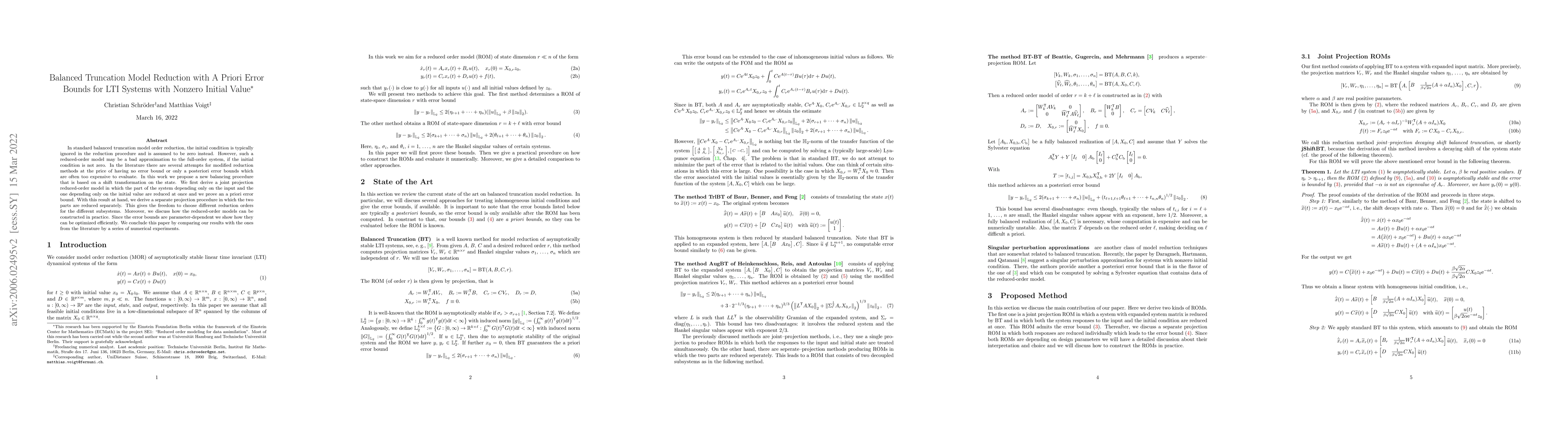 Thumbnail for Balanced Truncation Model Reduction with A Priori Error Bounds for LTI
  Systems with Nonzero Initial Value