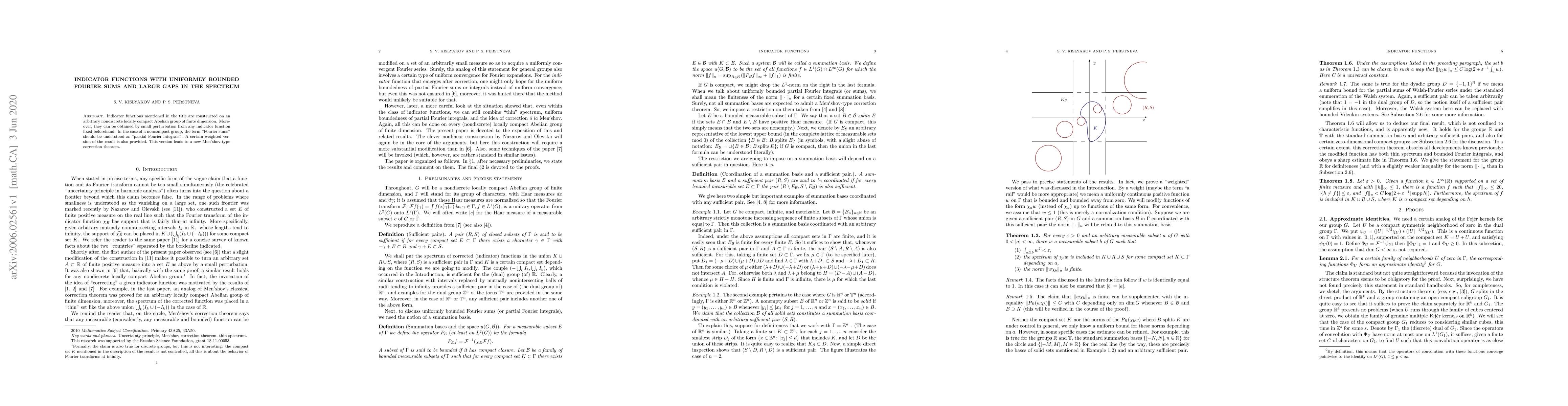 Thumbnail for Indicator functions with uniformly bounded Fourier sums and large gaps
  in the spectrum