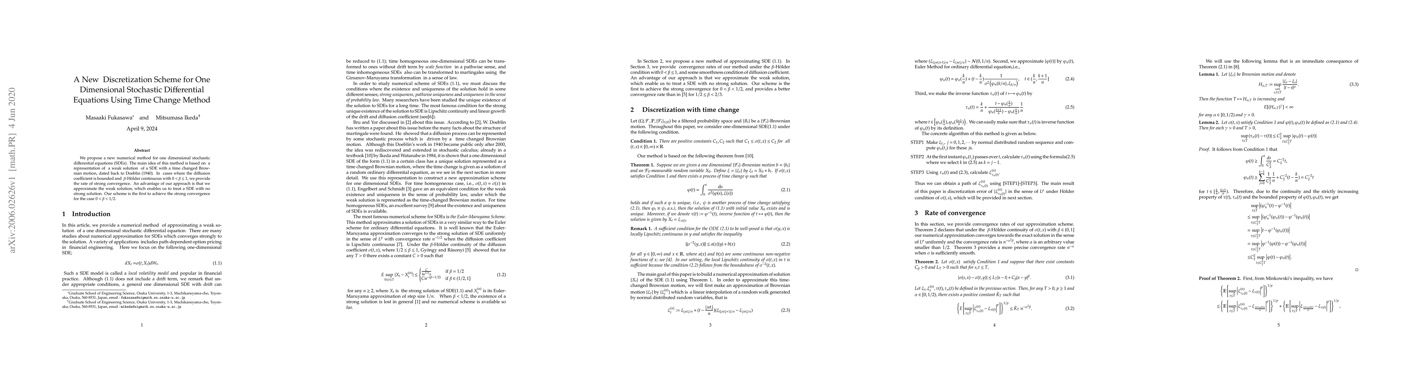 Thumbnail for A New Discretization Scheme for One Dimensional Stochastic Differential
  Equations Using Time Change Method