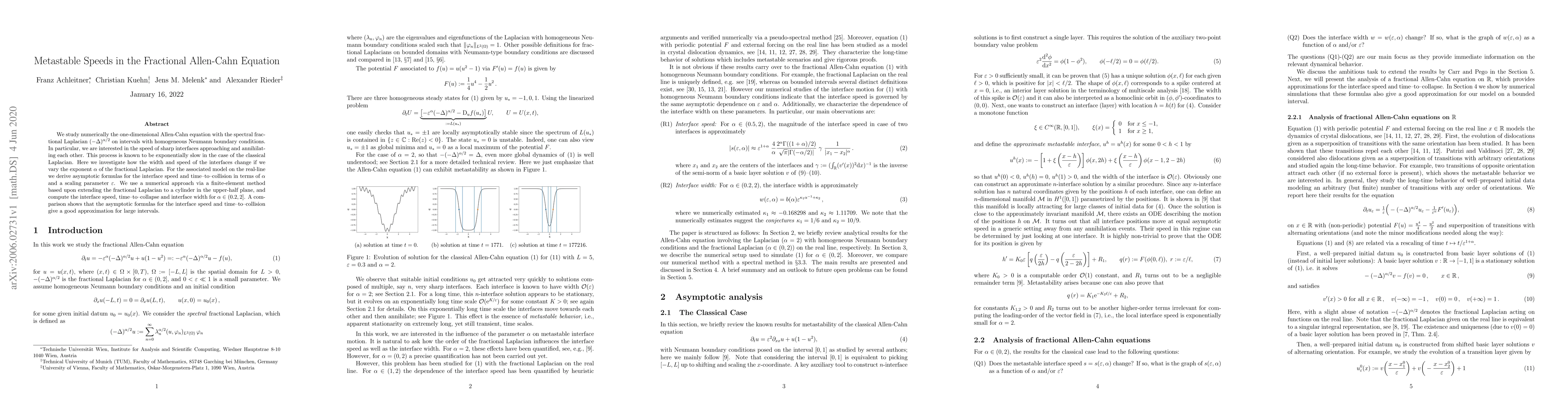Thumbnail for Metastable Speeds in the Fractional Allen-Cahn Equation