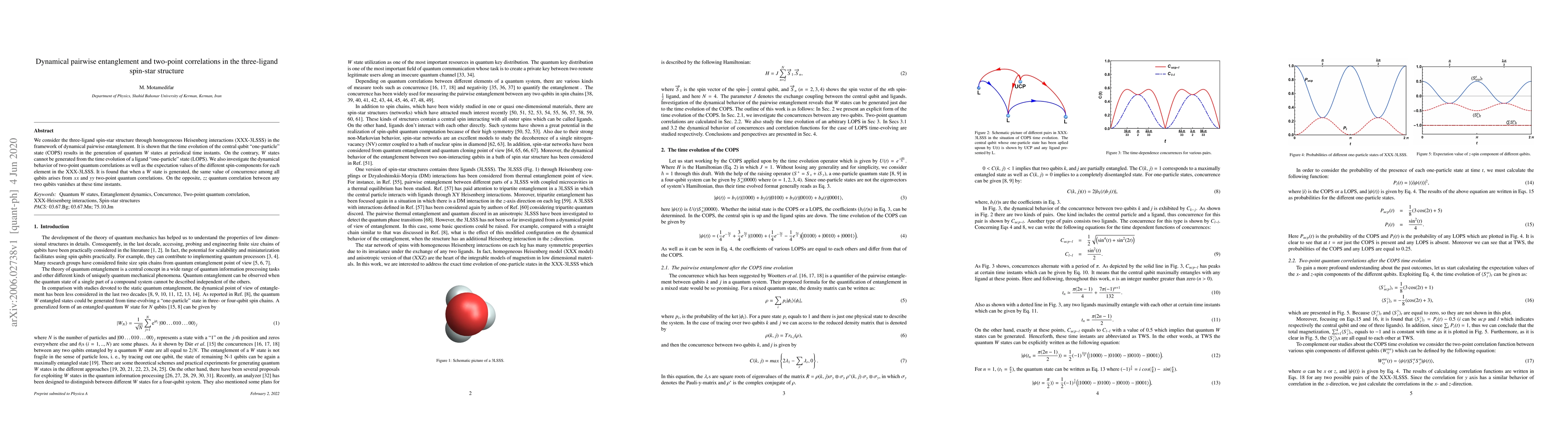 Thumbnail for Dynamical pairwise entanglement and two-point correlations in the
  three-ligand spin-star structure