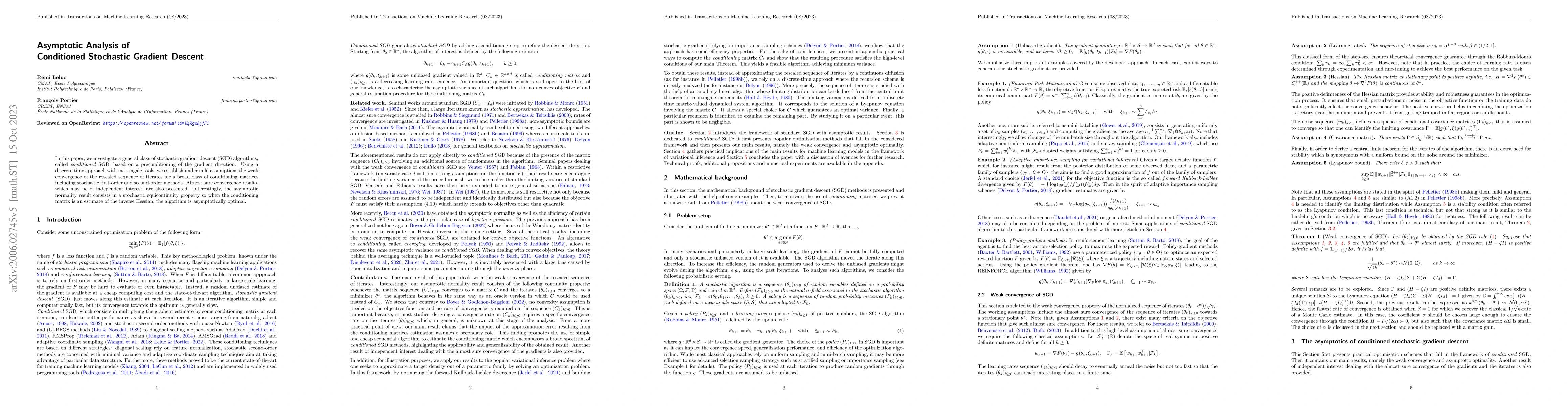 Thumbnail for Asymptotic Analysis of Conditioned Stochastic Gradient Descent