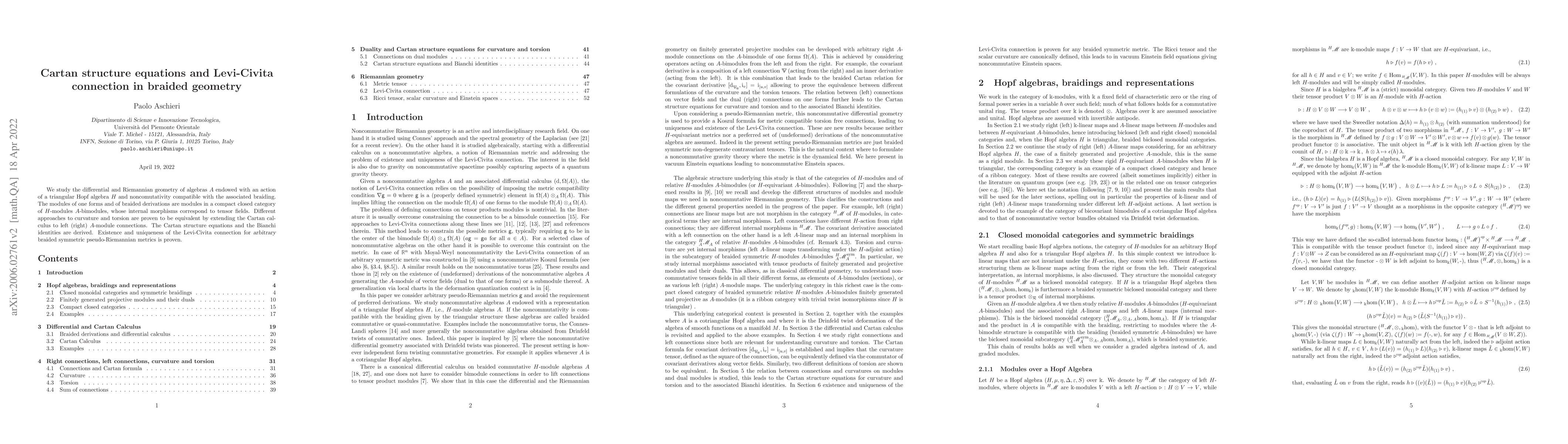 Thumbnail for Cartan structure equations and Levi-Civita connection in braided
  geometry