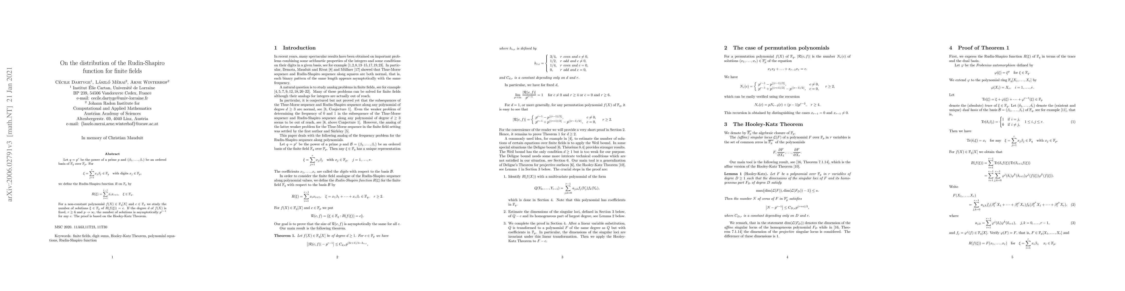 Thumbnail for On the distribution of the Rudin-Shapiro function for finite fields