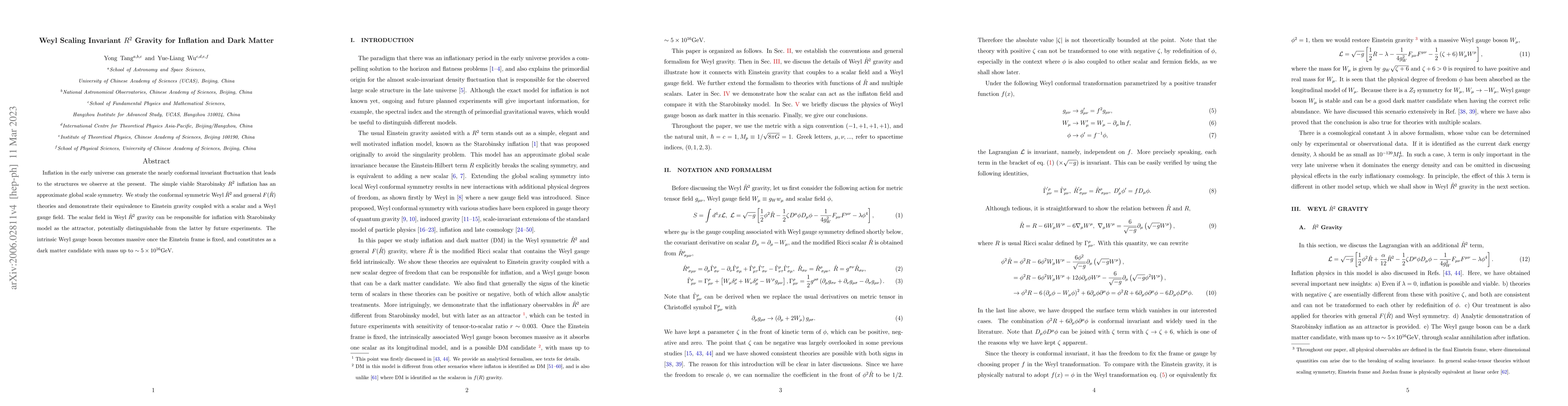 Thumbnail for Weyl Scaling Invariant $R^2$ Gravity for Inflation and Dark Matter