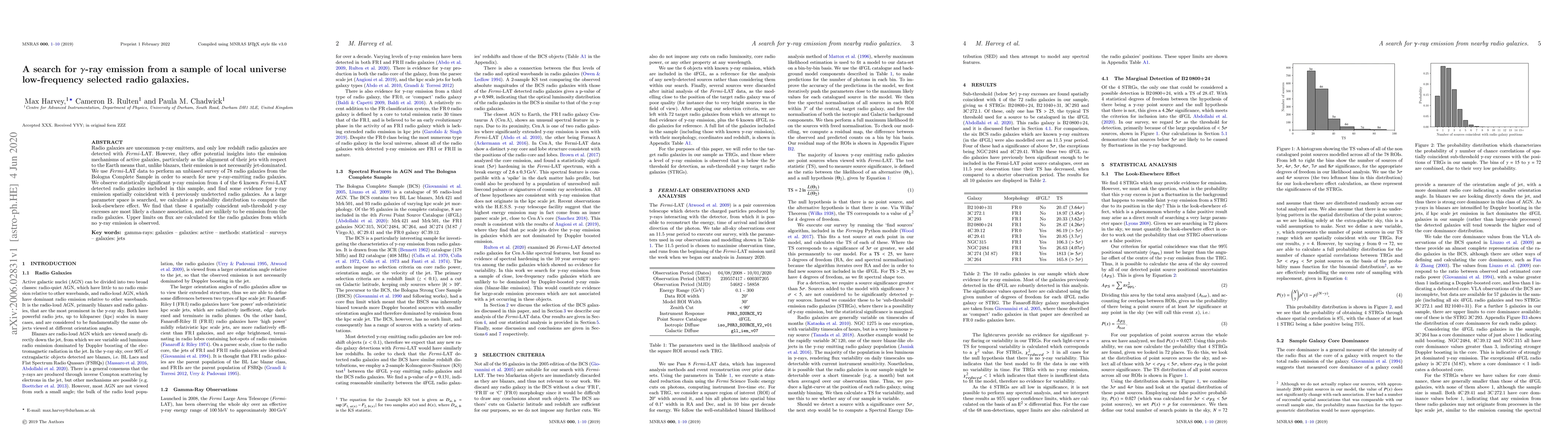 Thumbnail for A search for $\gamma$-ray emission from a sample of local universe
  low-frequency selected radio galaxies
