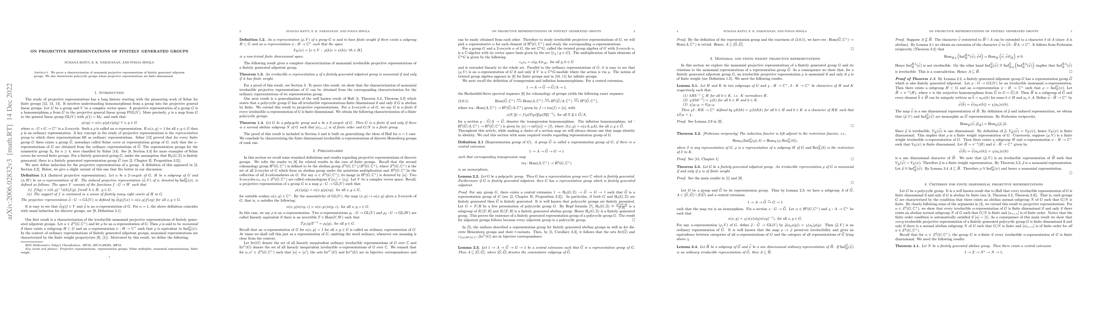 Thumbnail for On Projective Representations of Finitely Generated Groups