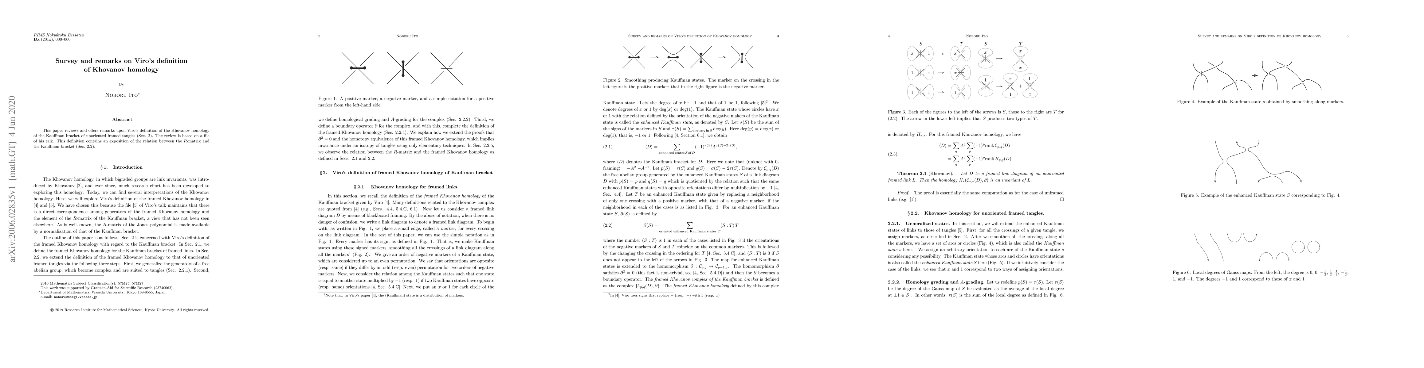 Thumbnail for Survey and remarks on Viro's definition of Khovanov homology