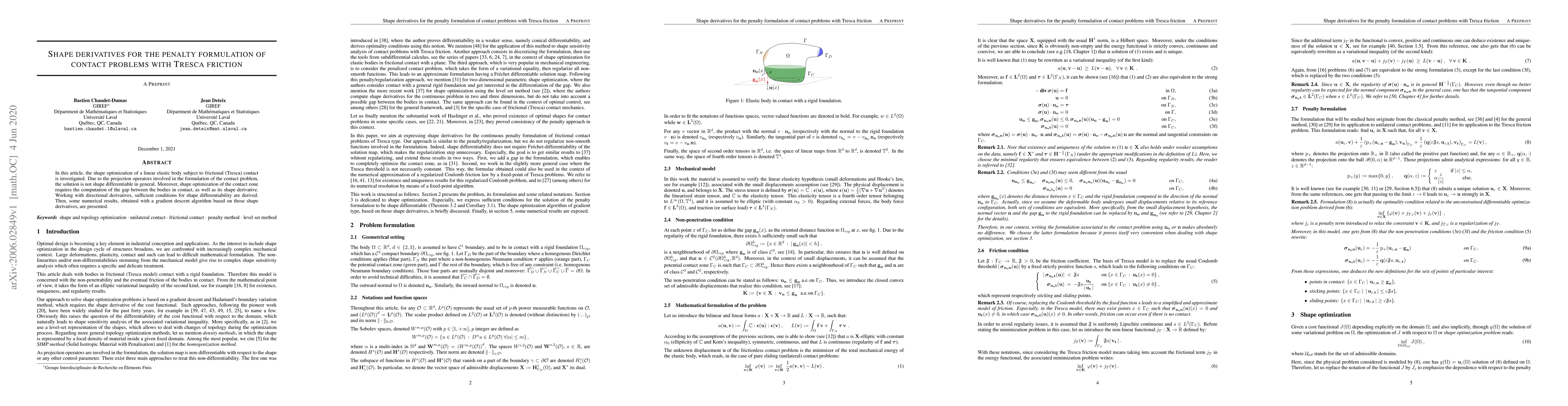 Thumbnail for Shape derivatives for the penalty formulation of contact problems with
  Tresca friction