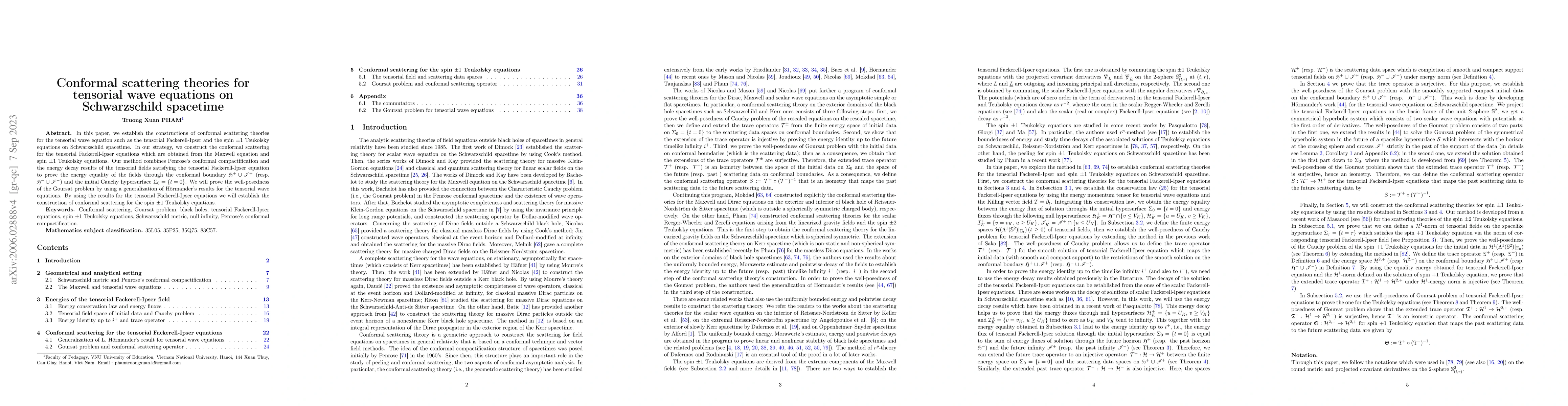 Thumbnail for Conformal scattering theories for tensorial wave equations on
  Schwarzschild spacetime