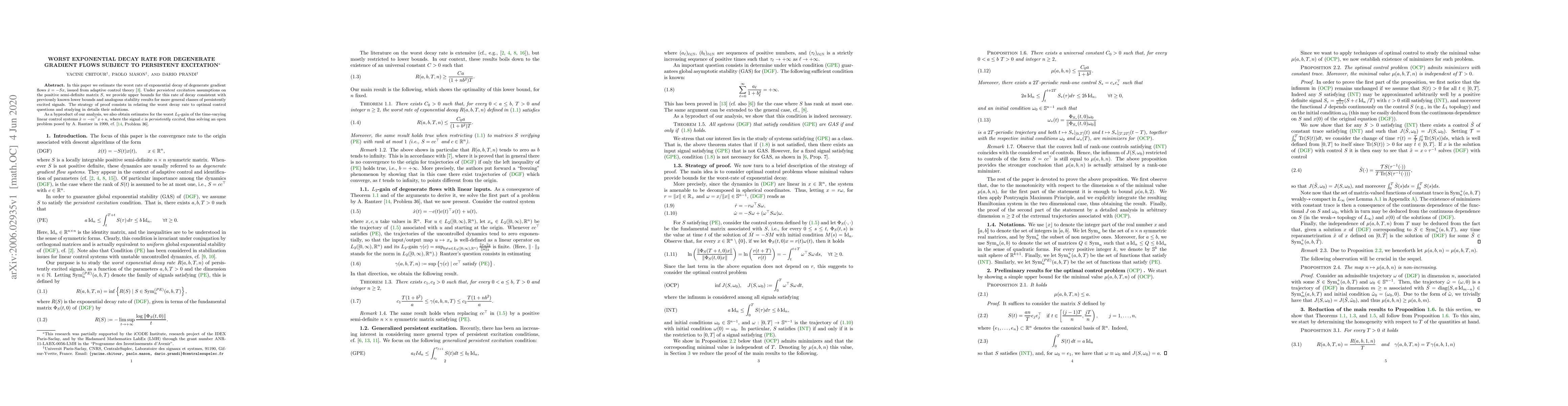 Thumbnail for Worst Exponential Decay Rate for Degenerate Gradient flows subject to
  persistent excitation