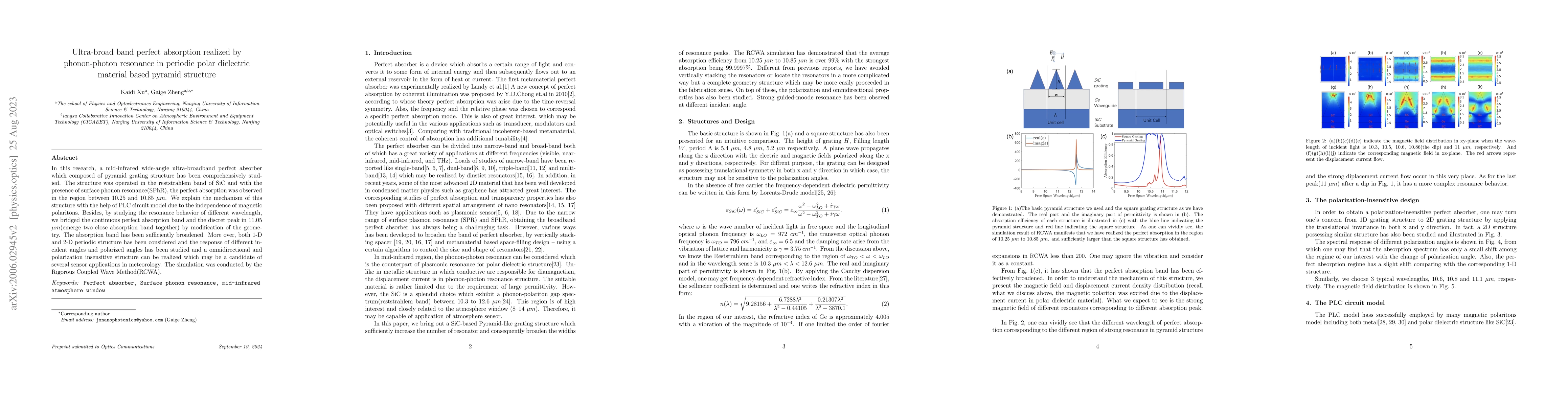 Thumbnail for Ultra-broad band perfect absorption realized by phonon-photon resonance
  in periodic polar dielectric material based pyramid structure