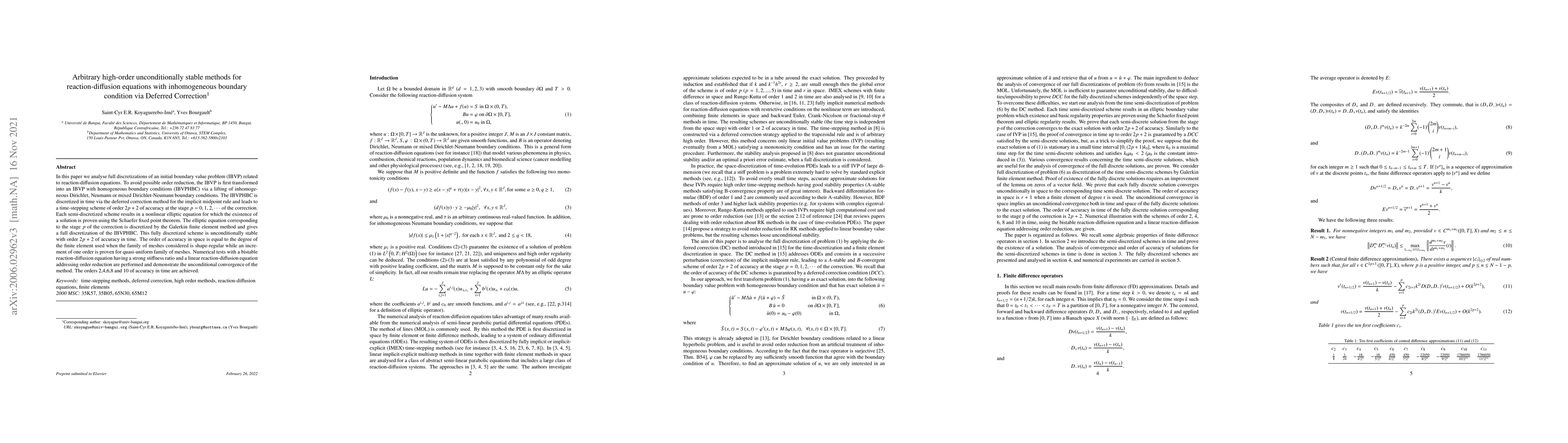 Thumbnail for Arbitrary high-order unconditionally stable methods for
  reaction-diffusion equations with inhomogeneous boundary condition via
  Deferred Correction