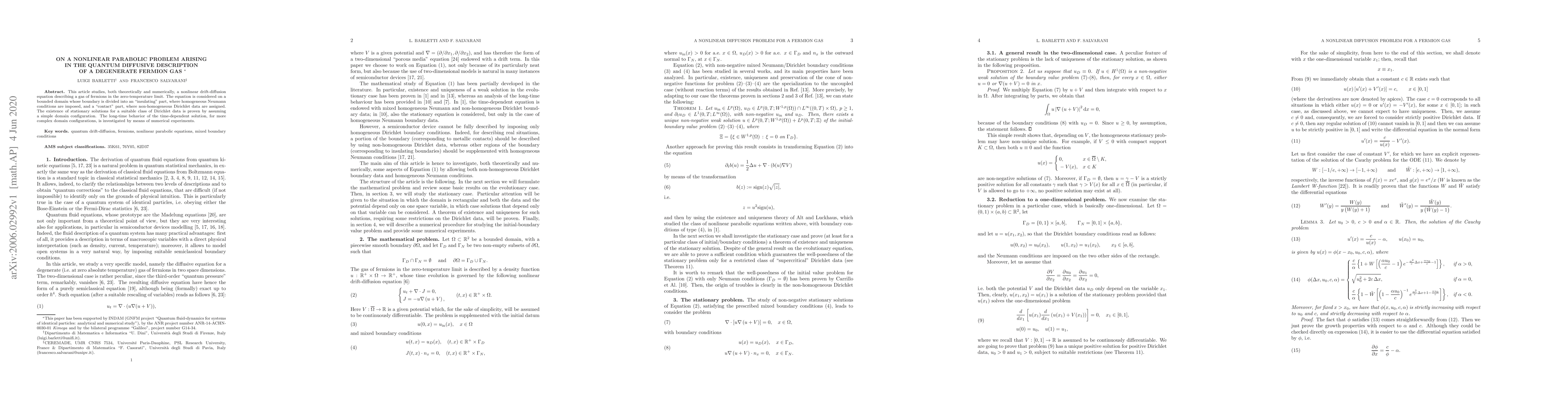 Thumbnail for On a nonlinear parabolic problem arising in the quantum diffusive
  description of a degenerate fermion gas
