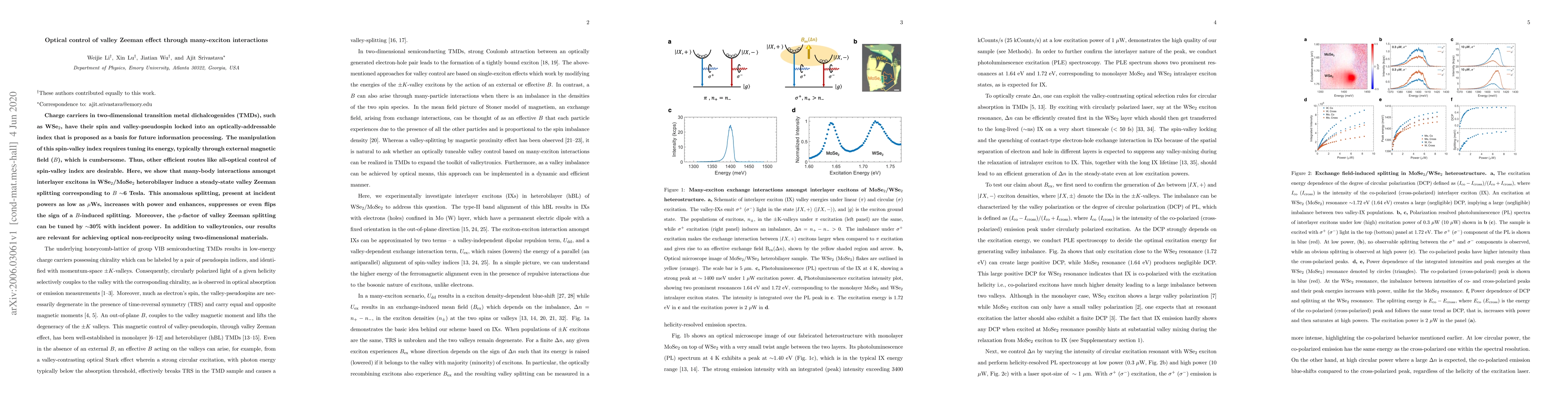 Thumbnail for Optical control of valley Zeeman effect through many-exciton
  interactions