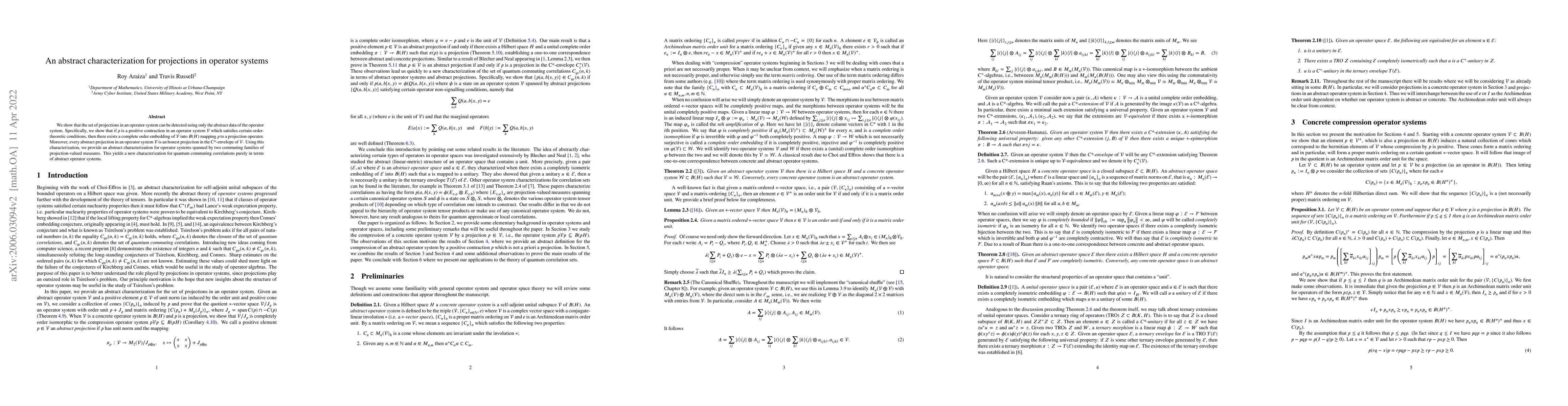 Thumbnail for An abstract characterization for projections in operator systems