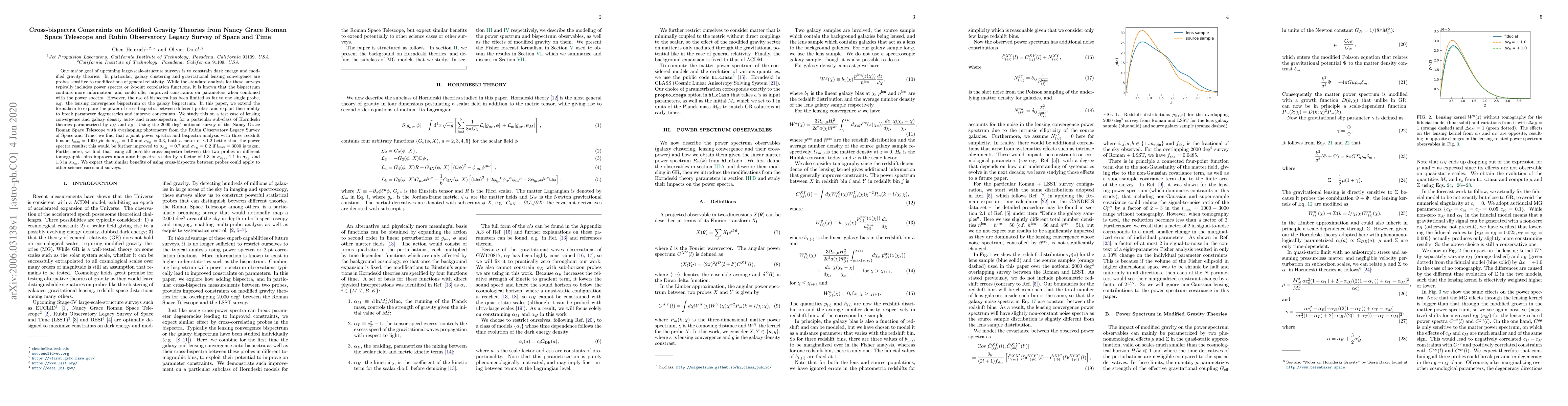 Thumbnail for Cross-bispectra Constraints on Modified Gravity Theories from Nancy
  Grace Roman Space Telescope and Rubin Observatory Legacy Survey of Space and
  Time