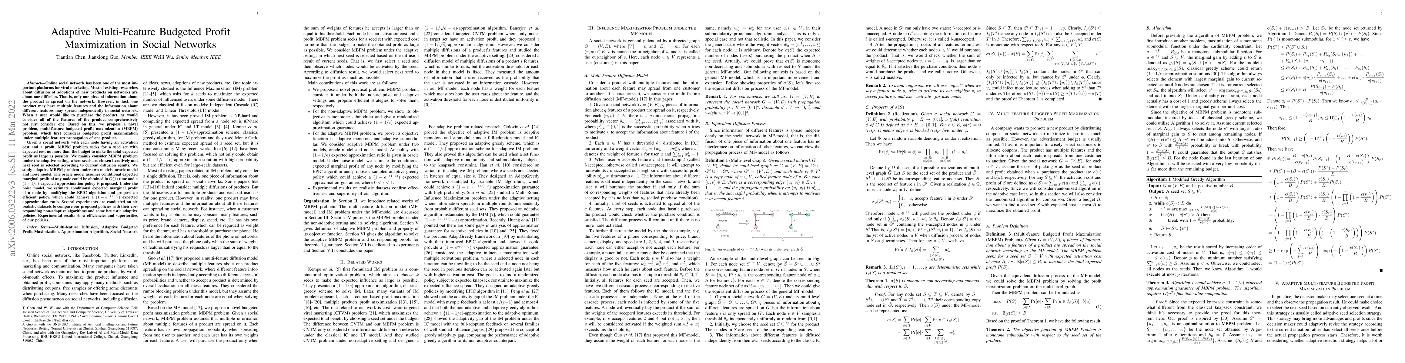 Thumbnail for Adaptive Multi-Feature Budgeted Profit Maximization in Social Networks