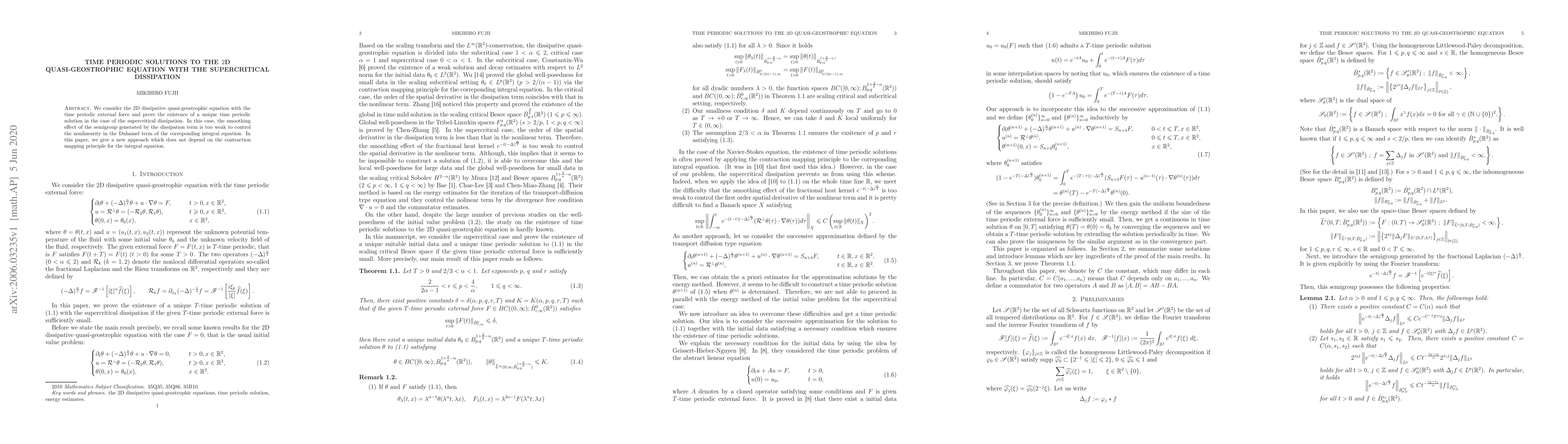 Thumbnail for Time periodic solutions to the $2$D quasi-geostrophic equation with the
  supercritical dissipation
