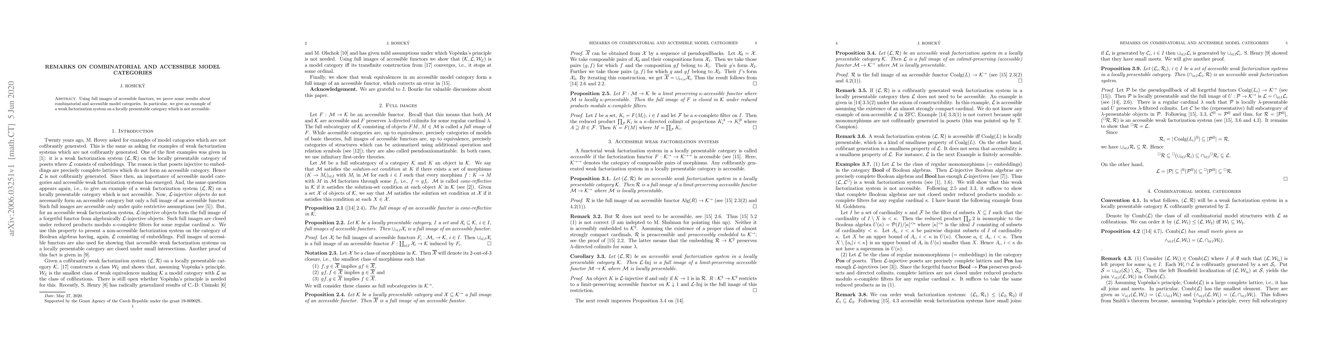 Thumbnail for Remarks on combinatorial and accessible model categories