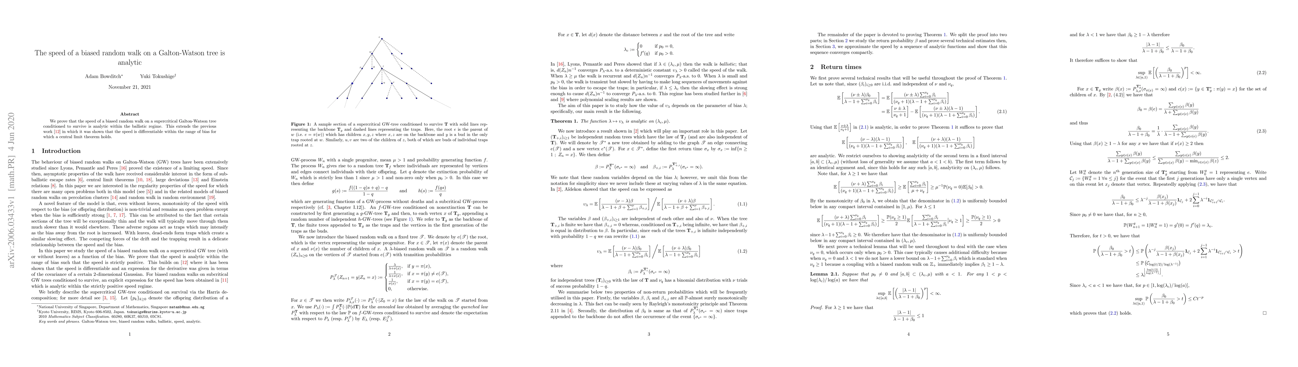 Thumbnail for The speed of a biased random walk on a Galton-Watson tree is analytic