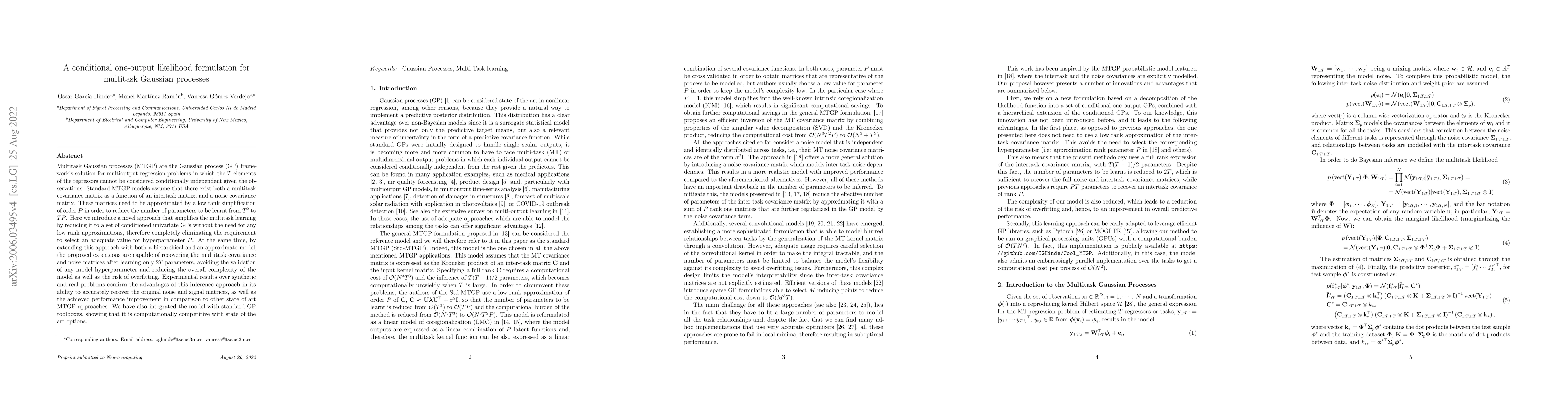 Thumbnail for A conditional one-output likelihood formulation for multitask Gaussian
  processes