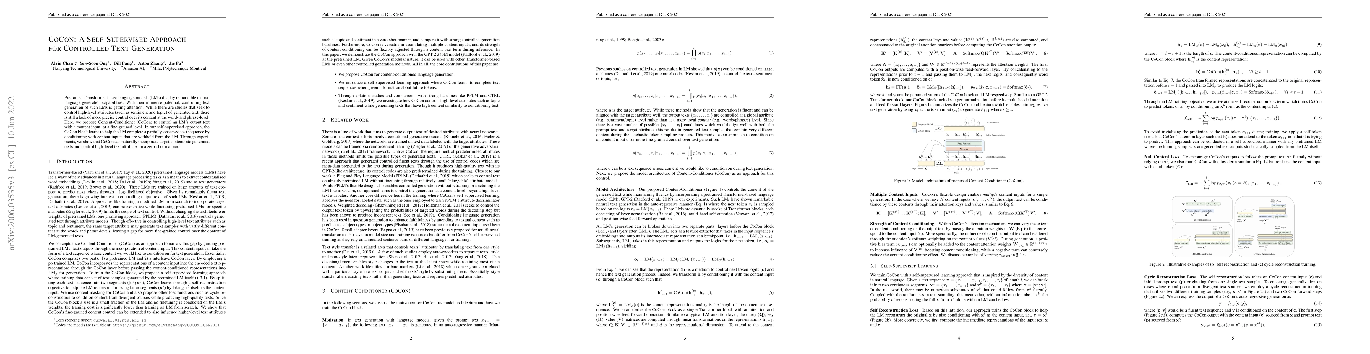 Thumbnail for CoCon: A Self-Supervised Approach for Controlled Text Generation