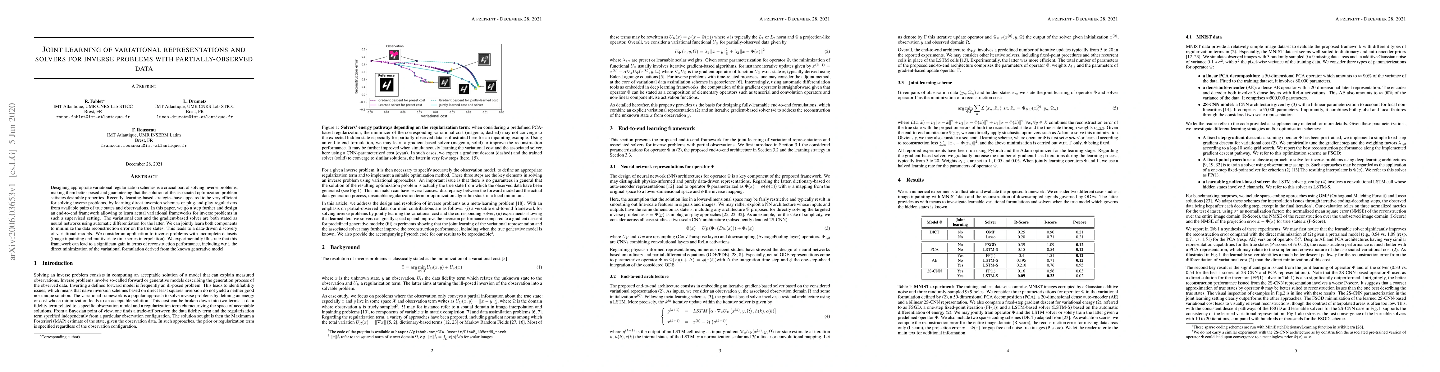 Thumbnail for Joint learning of variational representations and solvers for inverse
  problems with partially-observed data
