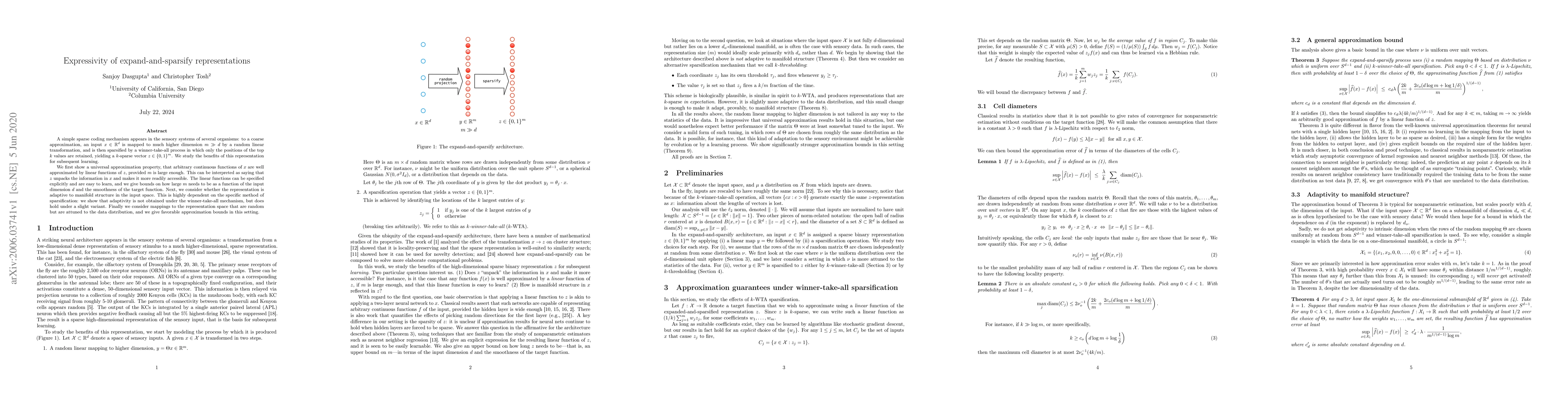 Thumbnail for Expressivity of expand-and-sparsify representations