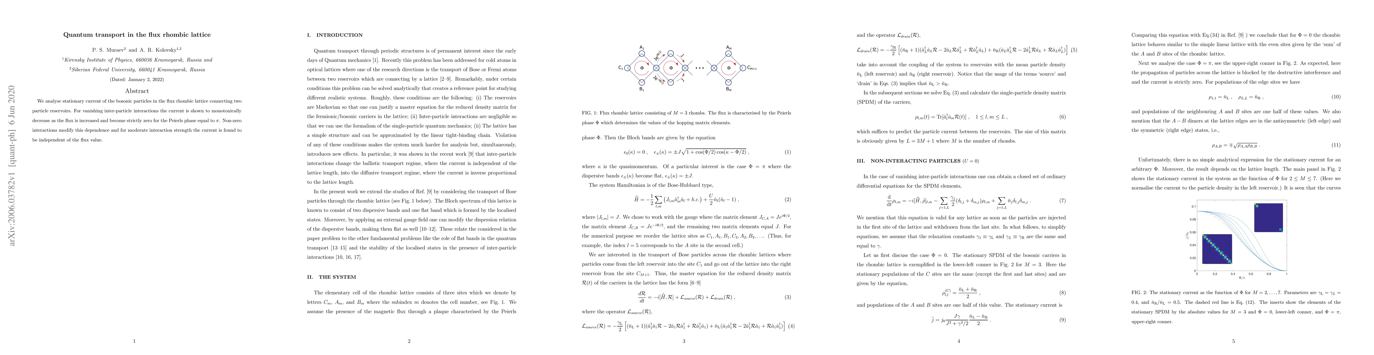 Thumbnail for Quantum transport in the flux rhombic lattice