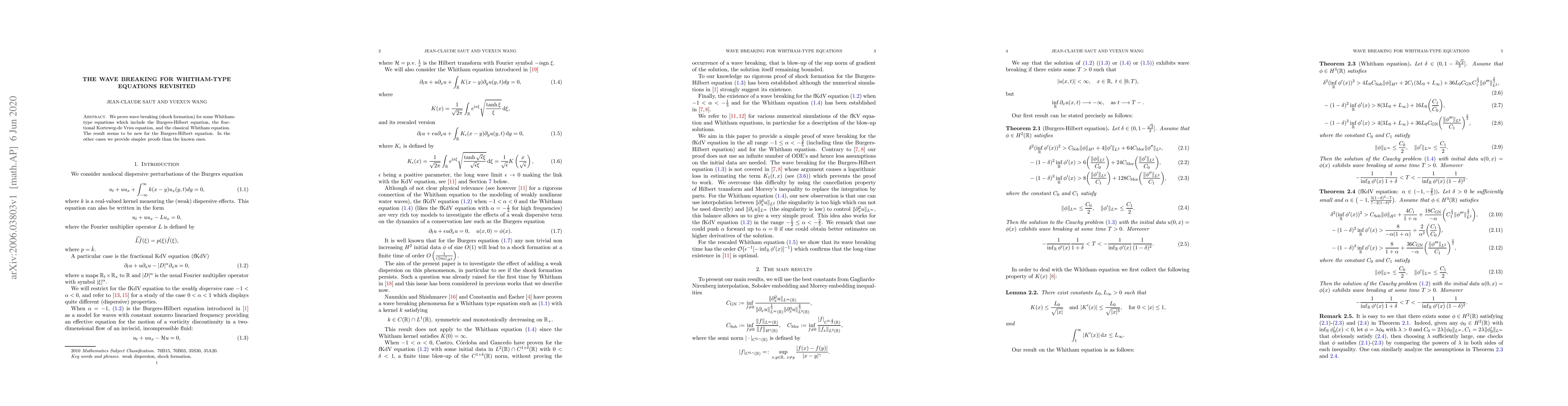 Thumbnail for The wave breaking for Whitham-type equations revisited