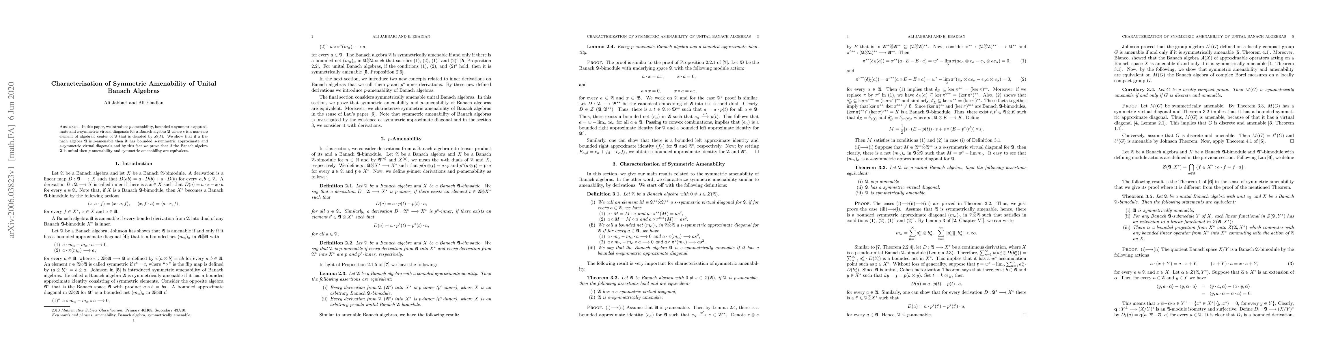 Thumbnail for Characterization of Symmetric Amenability of Unital Banach Algebras