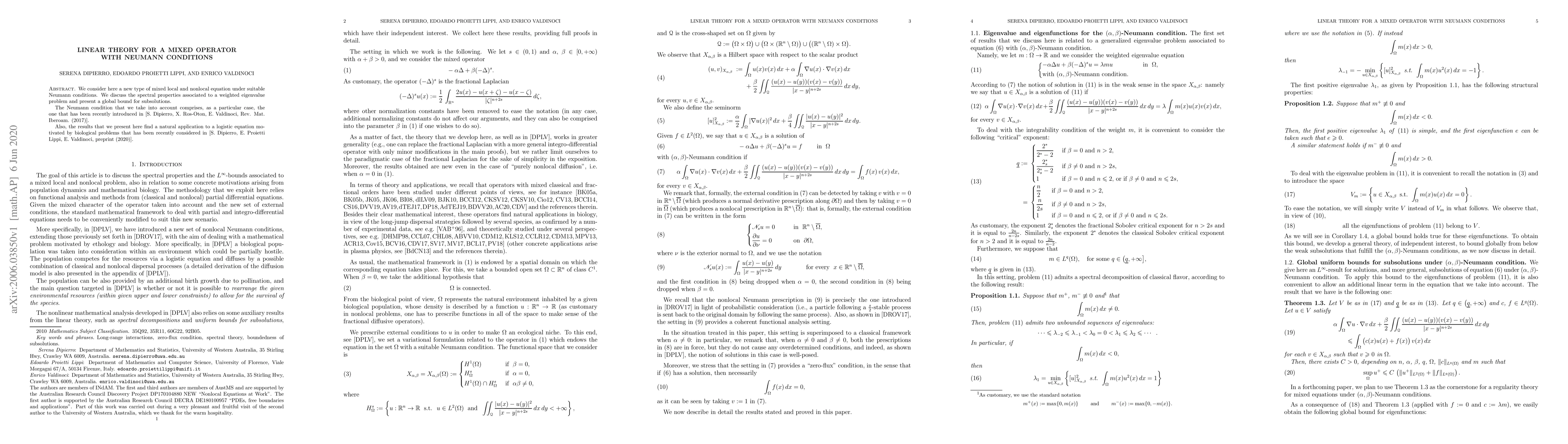 Thumbnail for Linear theory for a mixed operator with Neumann conditions